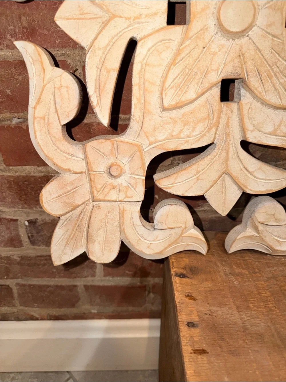 Carved Floral Wall Panels in Distressed White - Set of 2